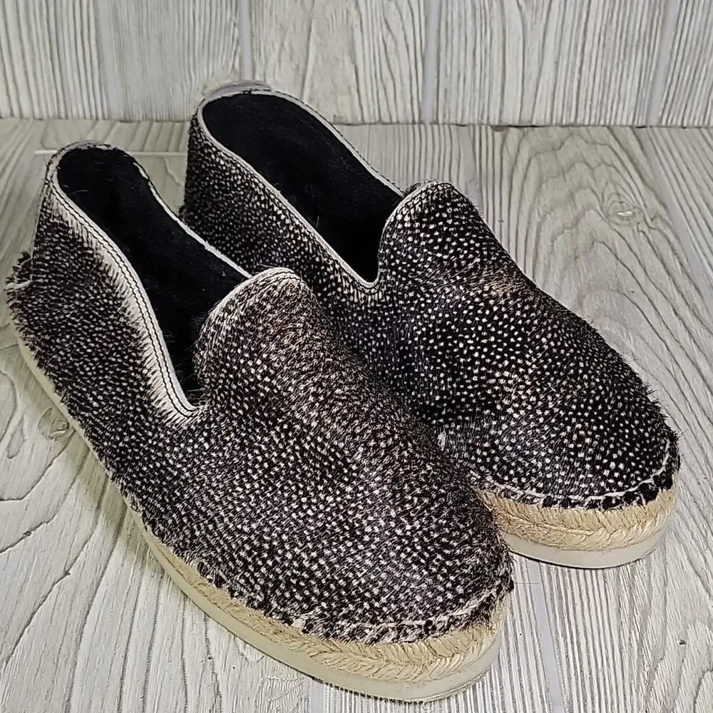 Manebi Black Speckled Calf Fur Flat Espadrille Slip On Shoes Womens  40 US 9